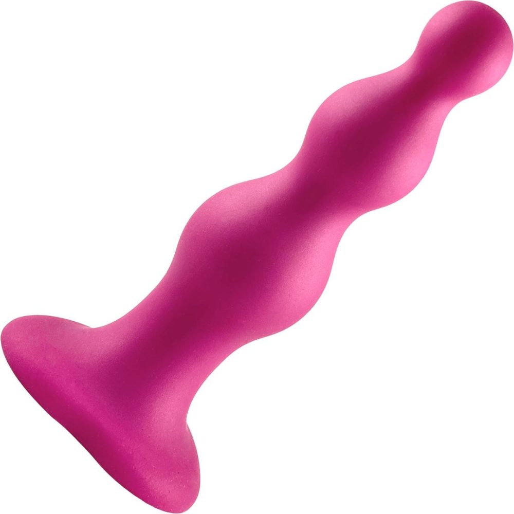 G-Spot Dildos | Strap-on-Me Hybrid Collection Beads Silicone Suction Cup Dildo – S Metallic Raspberry Pink