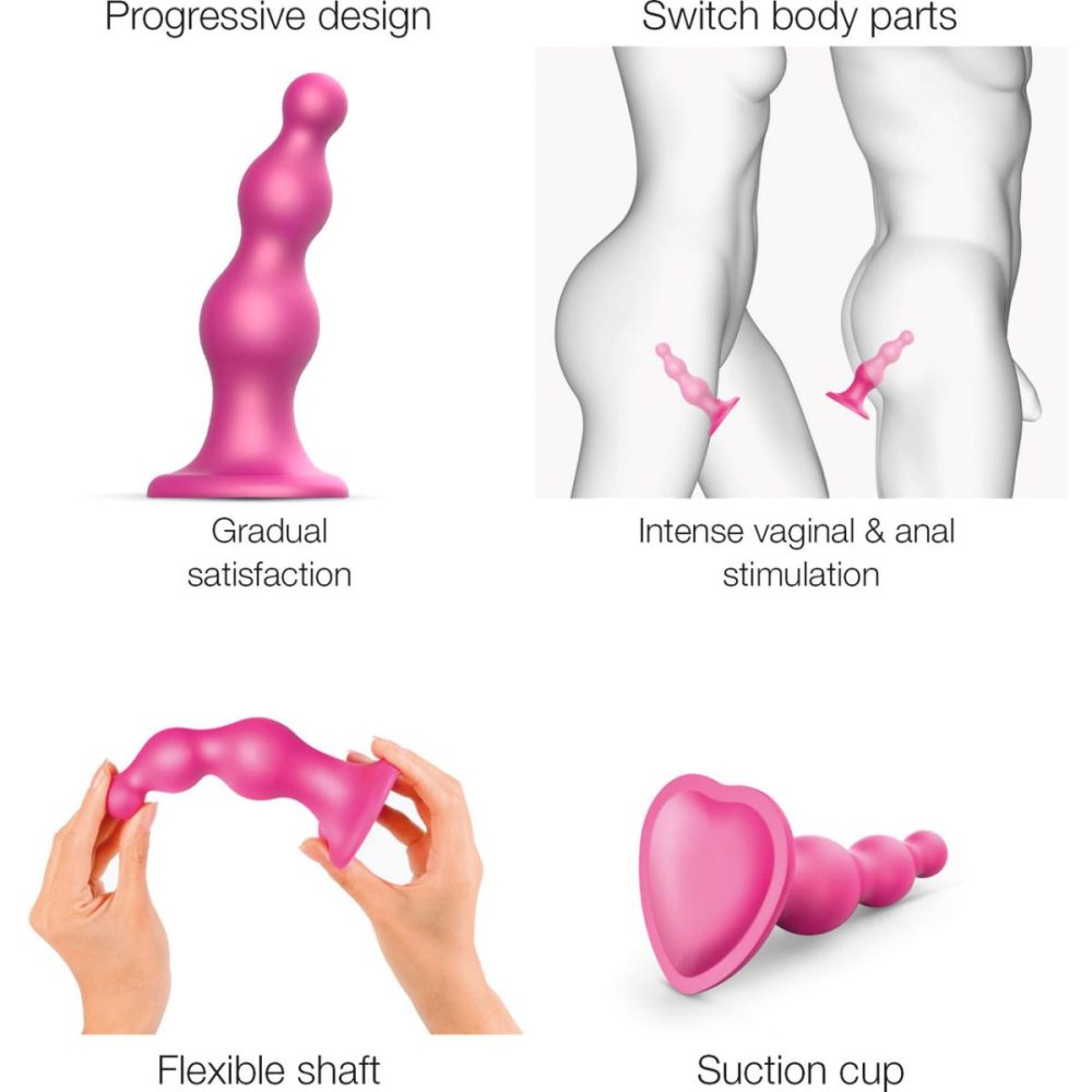 G-Spot Dildos | Strap-on-Me Hybrid Collection Beads Silicone Suction Cup Dildo – S Metallic Raspberry Pink