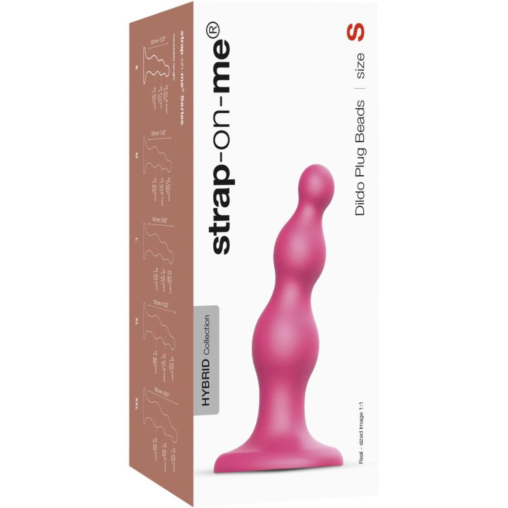 G-Spot Dildos | Strap-on-Me Hybrid Collection Beads Silicone Suction Cup Dildo – S Metallic Raspberry Pink