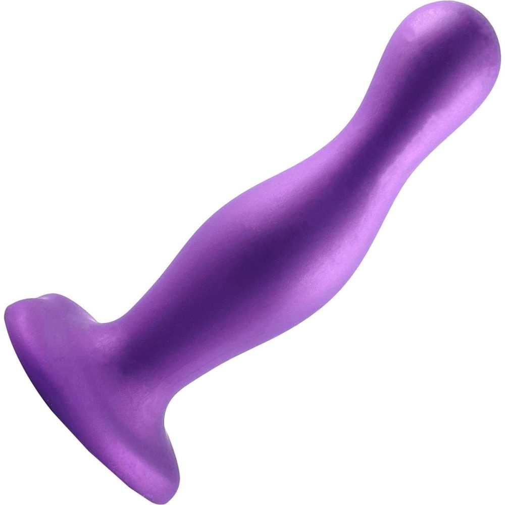 G-Spot Dildos | Strap-on-Me Hybrid Collection Curvy Silicone Suction Cup Dildo – XXL Metallic Purple