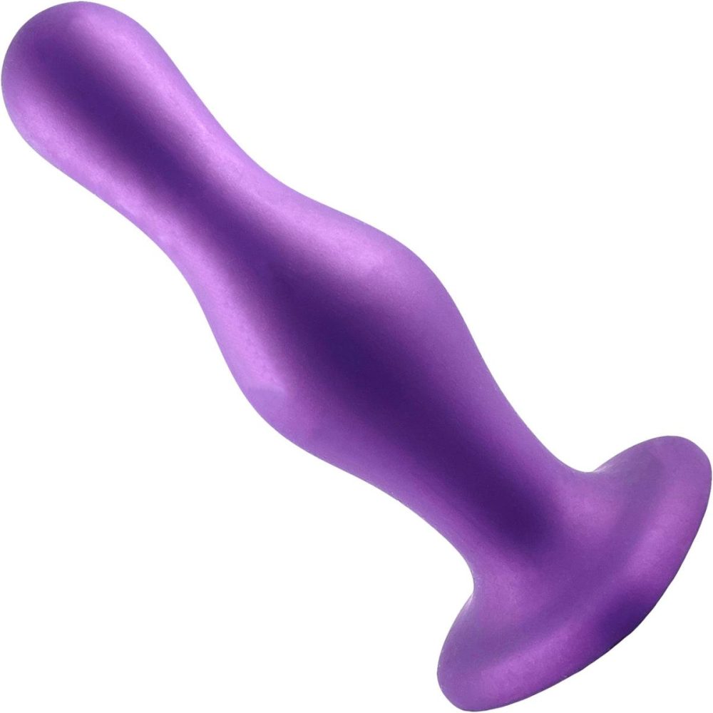 G-Spot Dildos | Strap-on-Me Hybrid Collection Curvy Silicone Suction Cup Dildo – XXL Metallic Purple