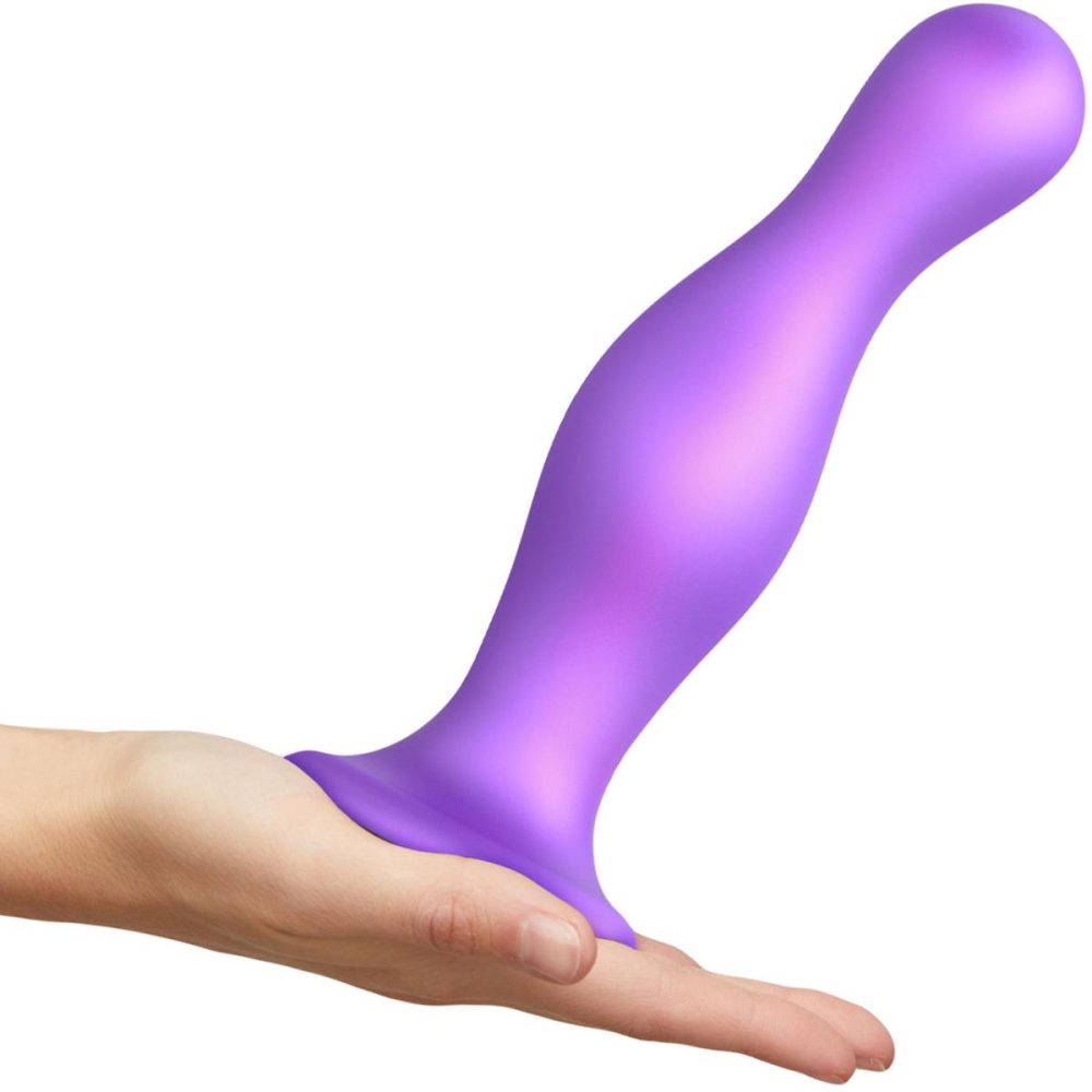 G-Spot Dildos | Strap-on-Me Hybrid Collection Curvy Silicone Suction Cup Dildo – XXL Metallic Purple