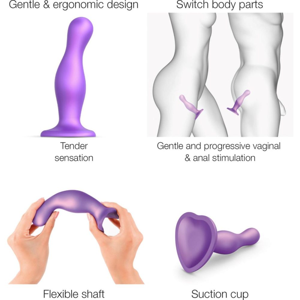 G-Spot Dildos | Strap-on-Me Hybrid Collection Curvy Silicone Suction Cup Dildo – XXL Metallic Purple