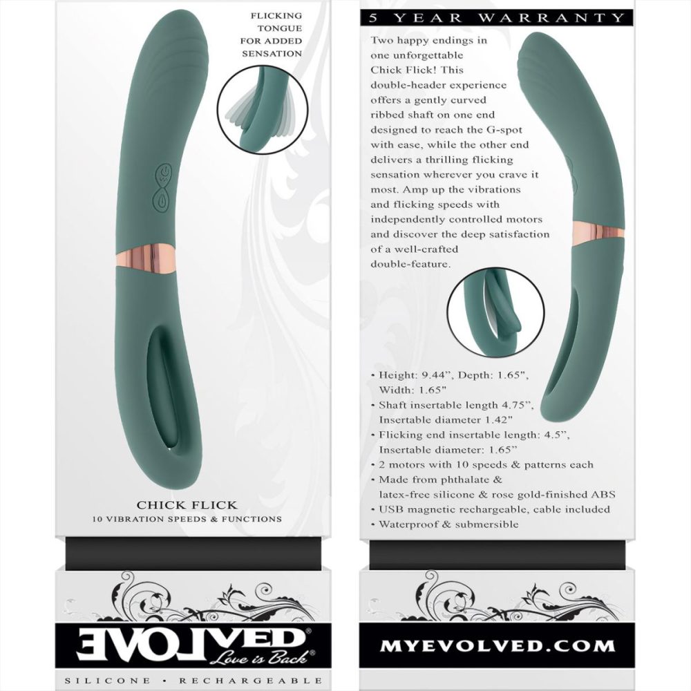 G-Spot Vibrators | Chick Flick Waterproof Silicone Dual Ended Flickering Tongue G-Spot Vibrator – Green