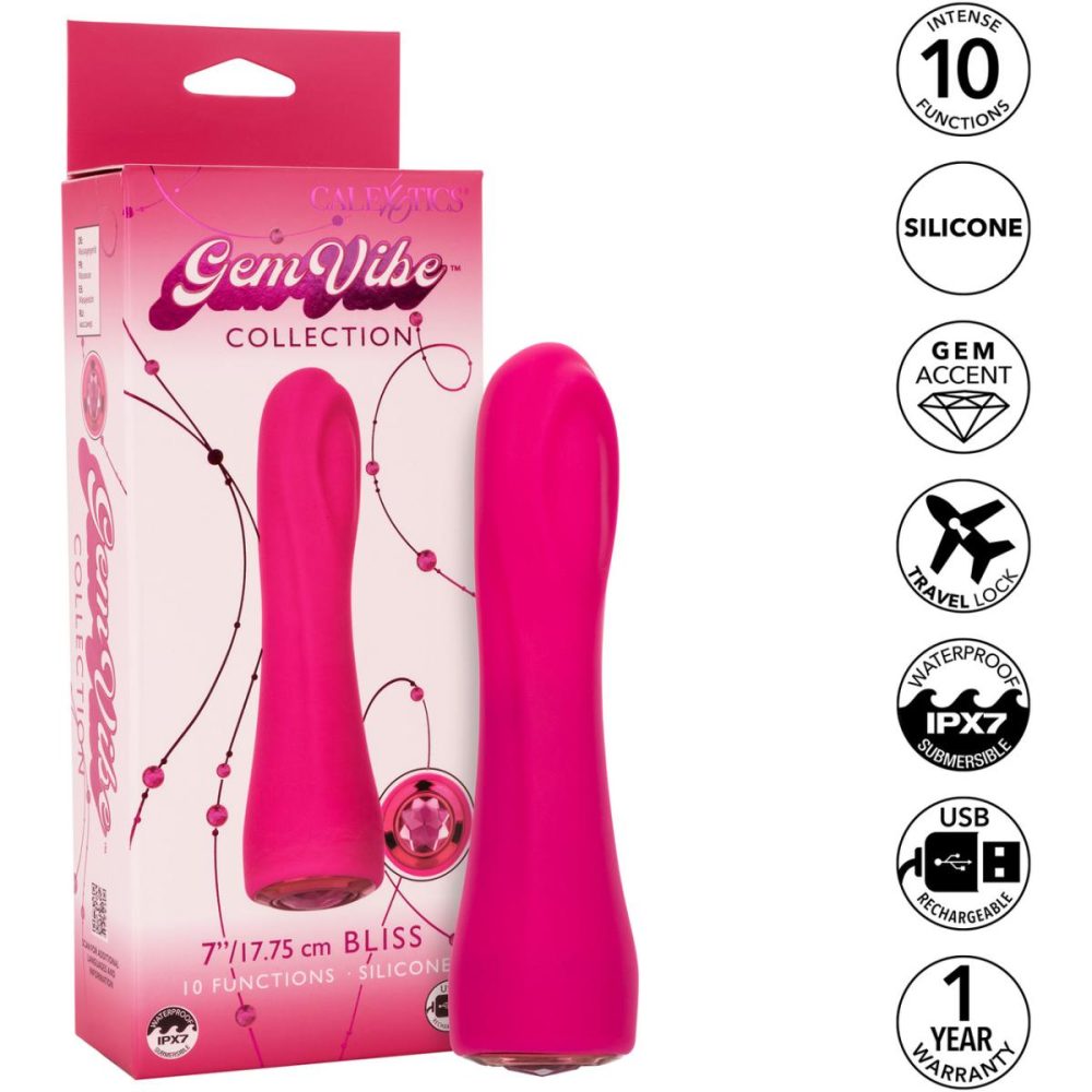 G-Spot Vibrators | Gem Vibe Collection 7" Bliss Rechargeable Waterproof Silicone G-Spot Vibrator – Pink