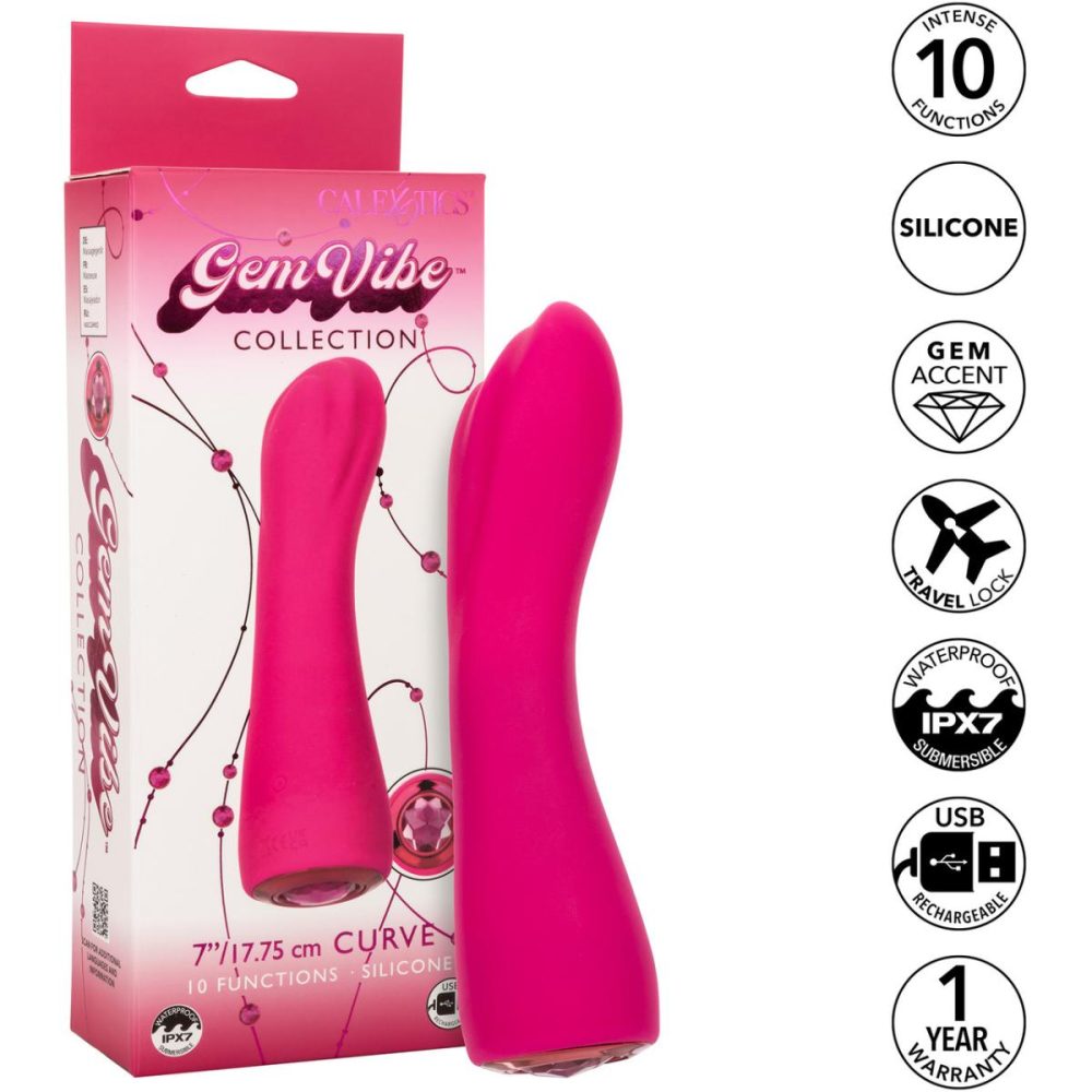 G-Spot Vibrators | Gem Vibe Collection 7" Curve Rechargeable Waterproof Silicone G-Spot Vibrator – Pink