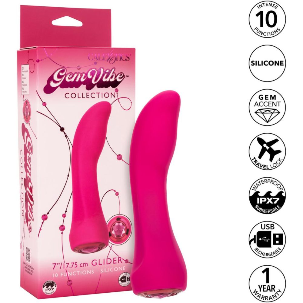 G-Spot Vibrators | Gem Vibe Collection 7" Glider Rechargeable Waterproof Silicone G-Spot Vibrator – Pink