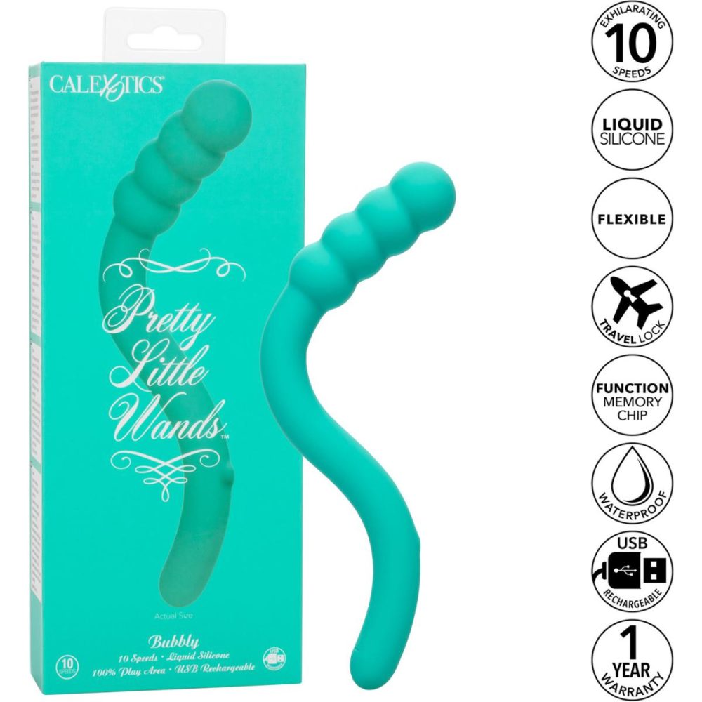 G-Spot Vibrators | Pretty Little Wands Bubbly Rechargeable Silicone Flexible Vibrator – Aqua