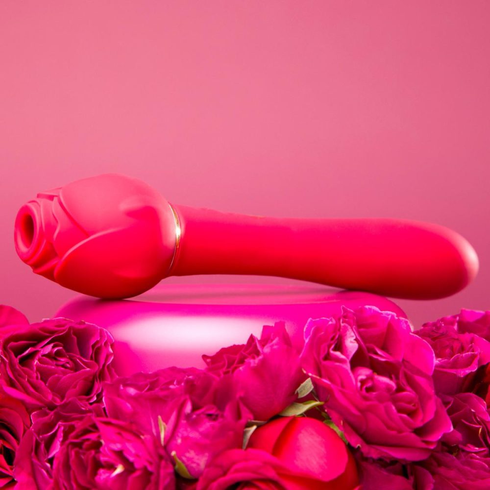 G-Spot Vibrators | Rosegasm Twosome Rechargeable Silicone Double Ended Rose Vibrator