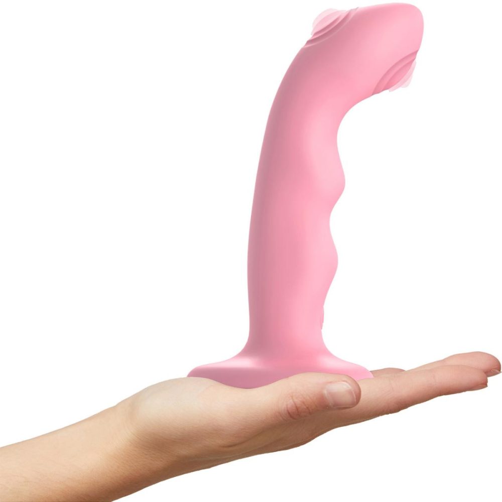 G-Spot Vibrators | Strap-on-Me Tapping Dildo Wave Rechargeable Waterproof Silicone Vibrating Suction Cup Dildo – Coral Pink