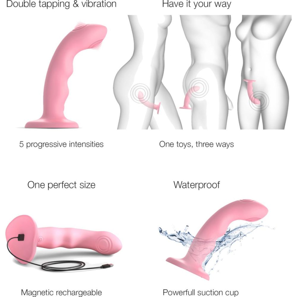 G-Spot Vibrators | Strap-on-Me Tapping Dildo Wave Rechargeable Waterproof Silicone Vibrating Suction Cup Dildo – Coral Pink