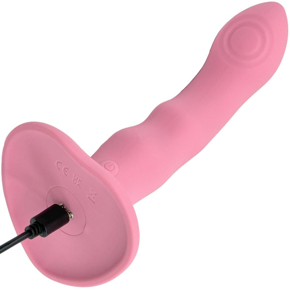 G-Spot Vibrators | Strap-on-Me Tapping Dildo Wave Rechargeable Waterproof Silicone Vibrating Suction Cup Dildo – Coral Pink