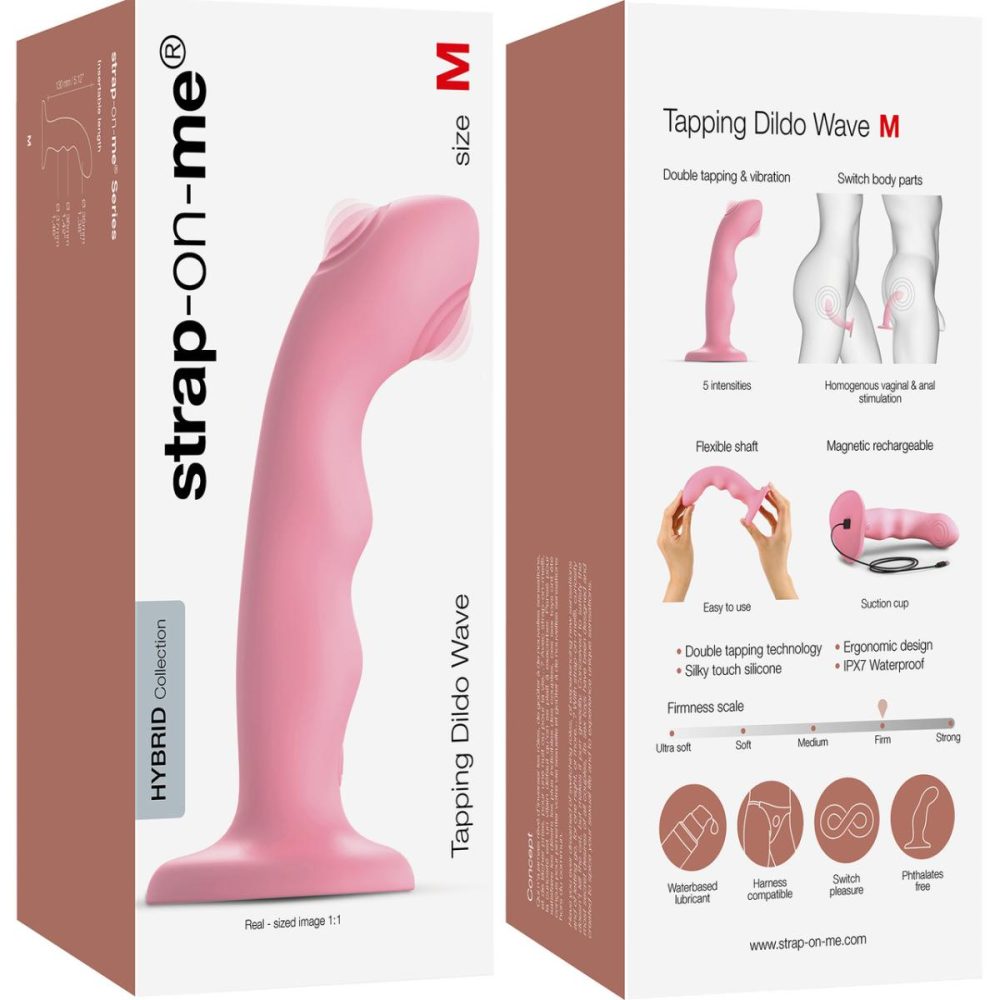 G-Spot Vibrators | Strap-on-Me Tapping Dildo Wave Rechargeable Waterproof Silicone Vibrating Suction Cup Dildo – Coral Pink