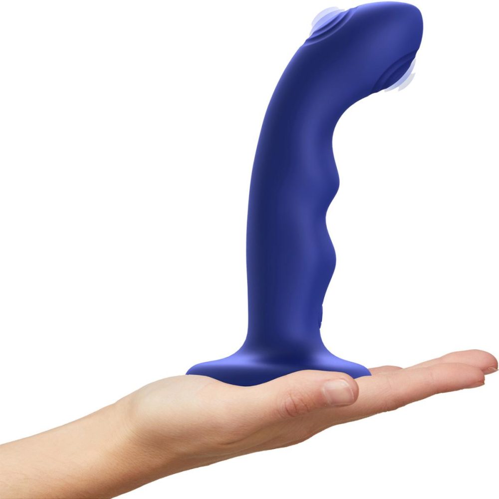 G-Spot Vibrators | Strap-on-Me Tapping Dildo Wave Rechargeable Waterproof Silicone Vibrating Suction Cup Dildo – Night Blue