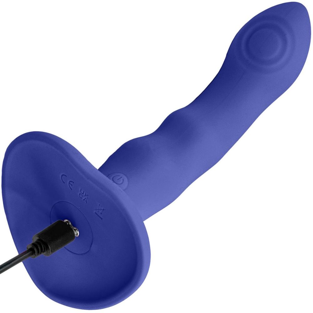 G-Spot Vibrators | Strap-on-Me Tapping Dildo Wave Rechargeable Waterproof Silicone Vibrating Suction Cup Dildo – Night Blue