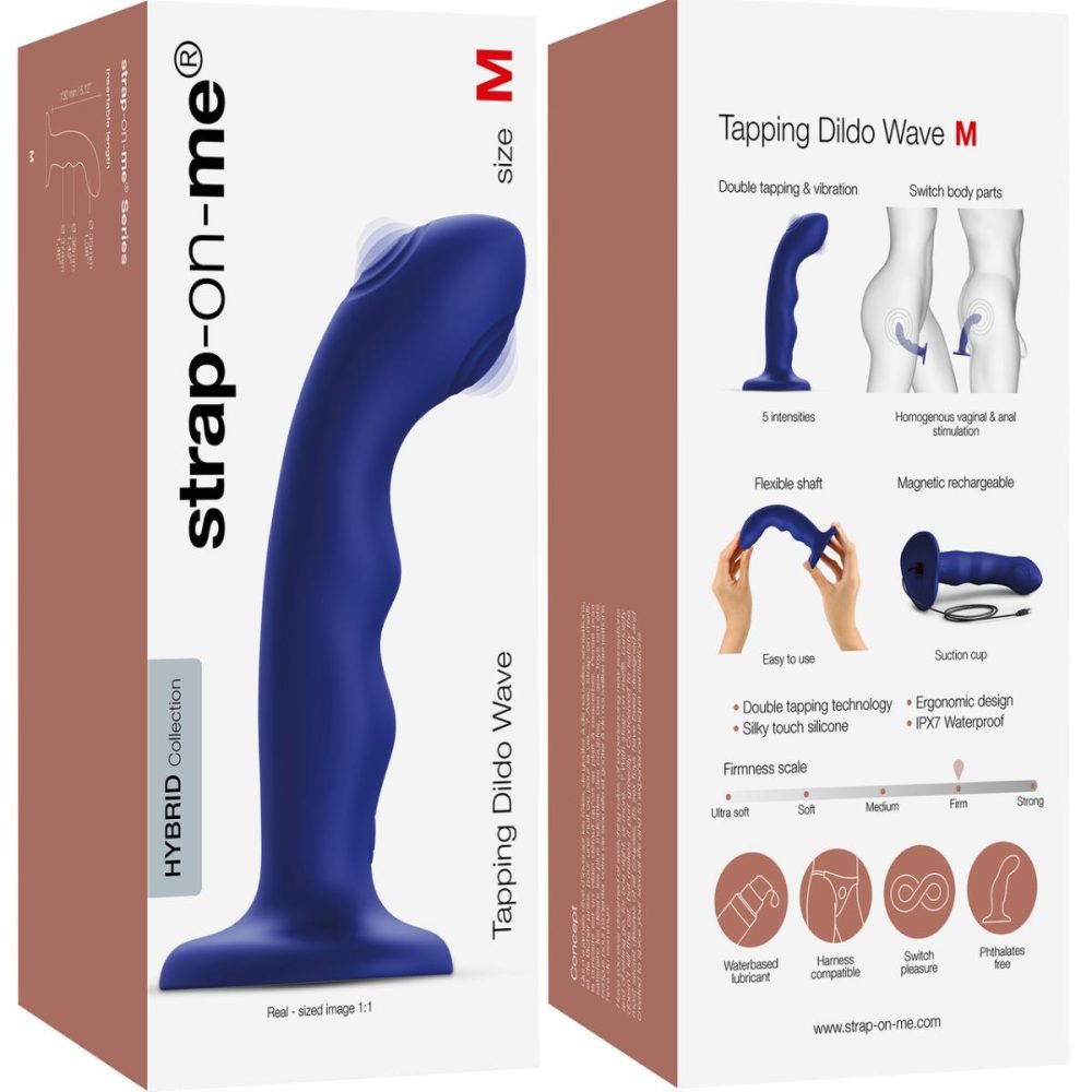 G-Spot Vibrators | Strap-on-Me Tapping Dildo Wave Rechargeable Waterproof Silicone Vibrating Suction Cup Dildo – Night Blue