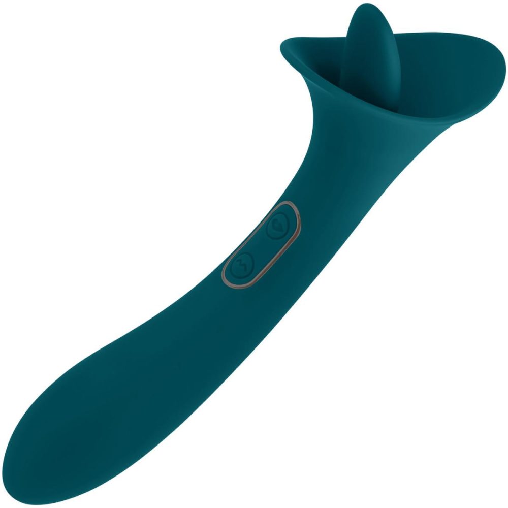 G-Spot Vibrators | True Indulgence Rechargeable Silicone Double Ended Tongue Stroking Vibrator – Teal