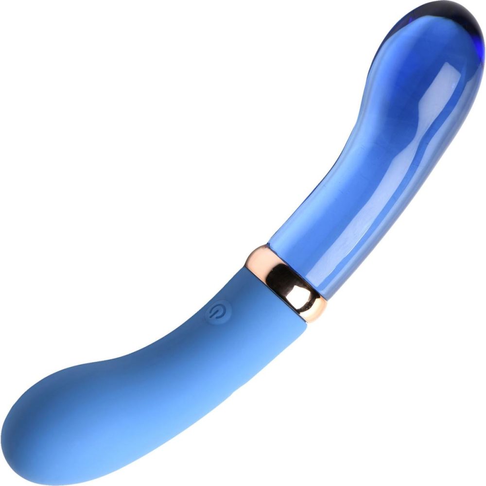 G-Spot Vibrators | Vibra-Glass 10X Bleu Rechargeable Silicone & Glass Dual Ended G-Spot Vibrator – Blue