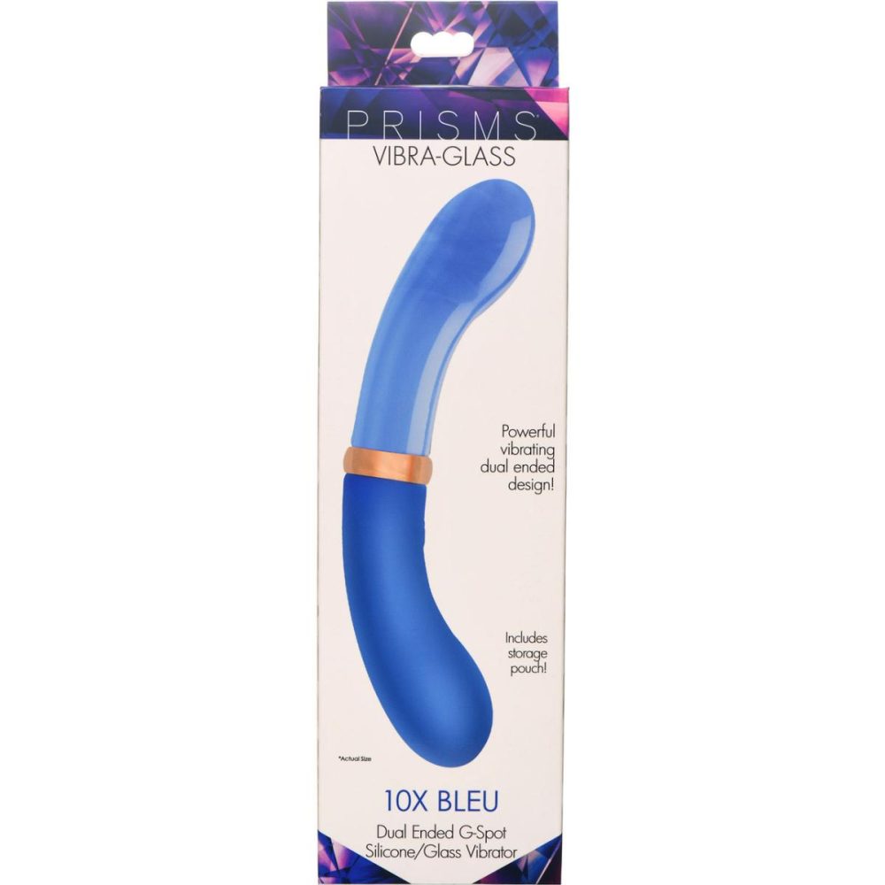 G-Spot Vibrators | Vibra-Glass 10X Bleu Rechargeable Silicone & Glass Dual Ended G-Spot Vibrator – Blue