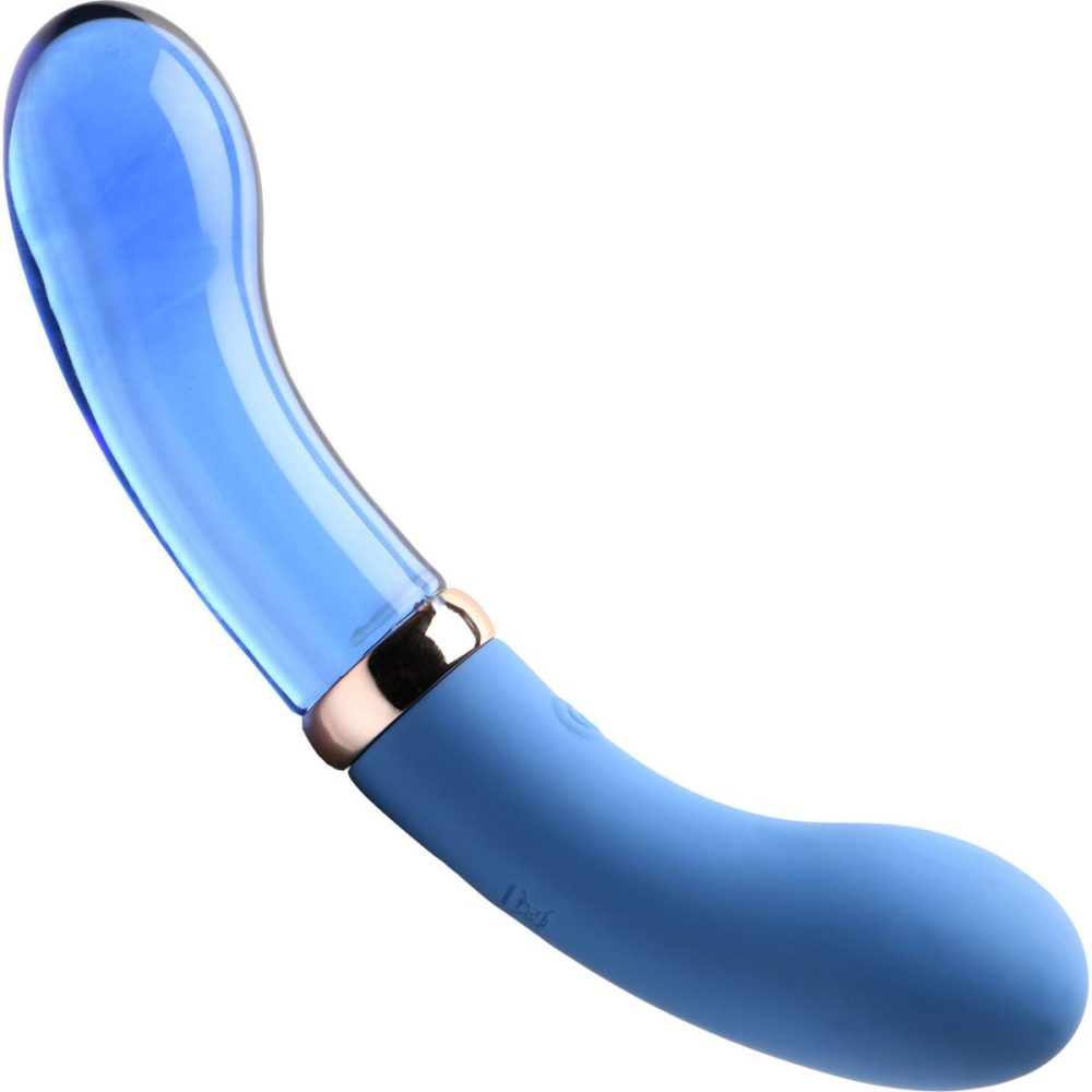 G-Spot Vibrators | Vibra-Glass 10X Bleu Rechargeable Silicone & Glass Dual Ended G-Spot Vibrator – Blue