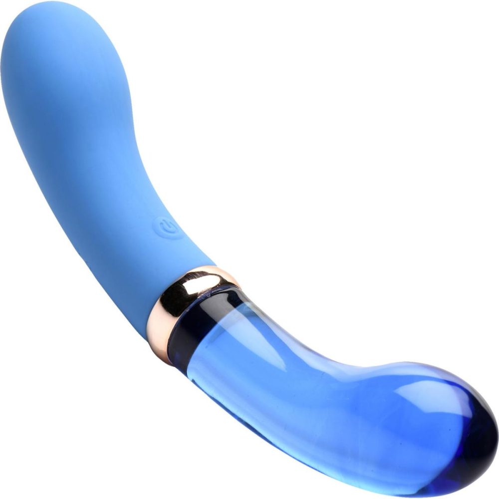 G-Spot Vibrators | Vibra-Glass 10X Bleu Rechargeable Silicone & Glass Dual Ended G-Spot Vibrator – Blue