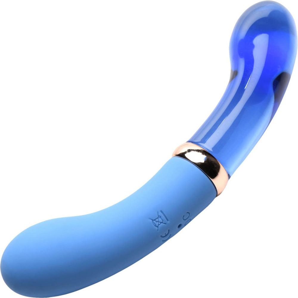 G-Spot Vibrators | Vibra-Glass 10X Bleu Rechargeable Silicone & Glass Dual Ended G-Spot Vibrator – Blue