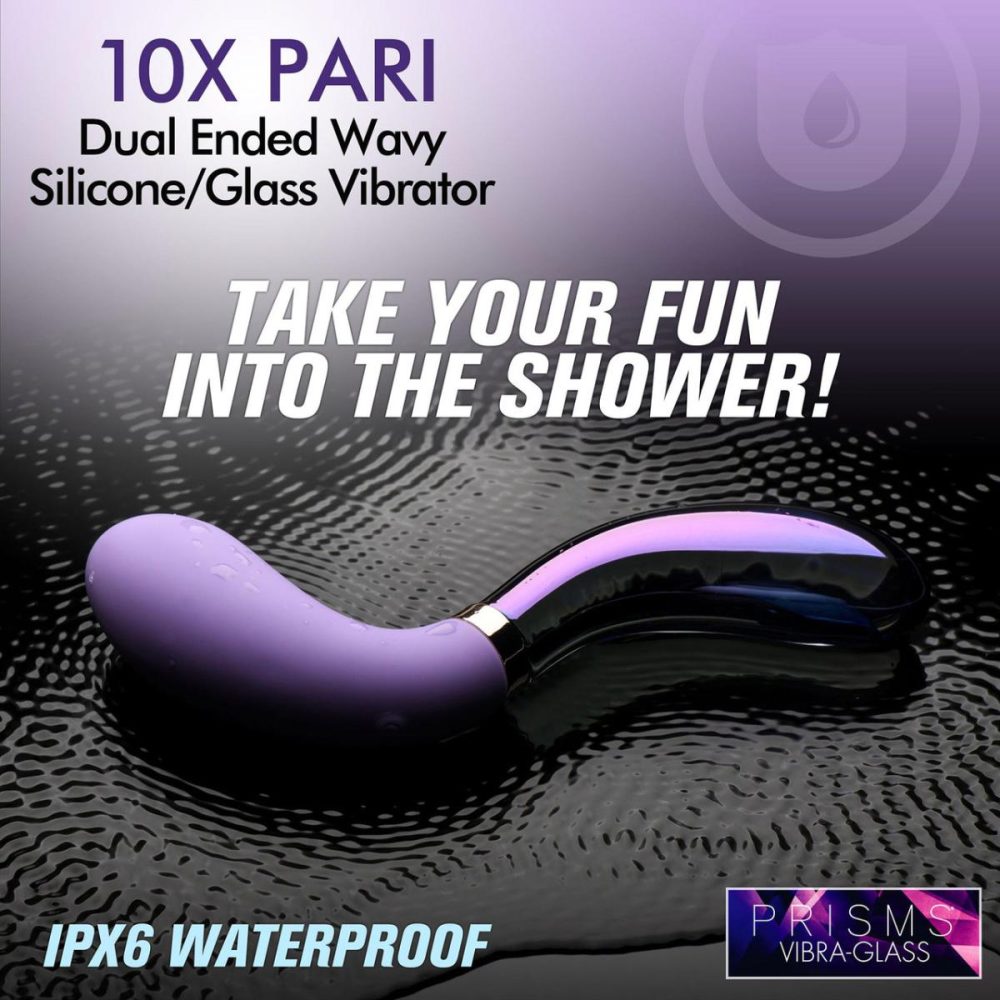 G-Spot Vibrators | Vibra-Glass 10X Pari Rechargeable Silicone & Glass Dual Ended Wavy G-Spot Vibrator – Purple