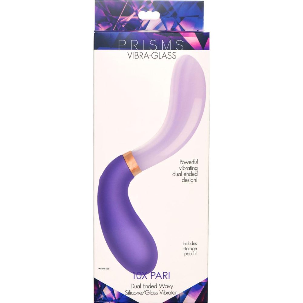 G-Spot Vibrators | Vibra-Glass 10X Pari Rechargeable Silicone & Glass Dual Ended Wavy G-Spot Vibrator – Purple