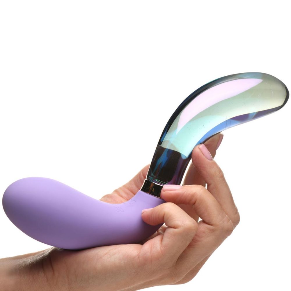 G-Spot Vibrators | Vibra-Glass 10X Pari Rechargeable Silicone & Glass Dual Ended Wavy G-Spot Vibrator – Purple