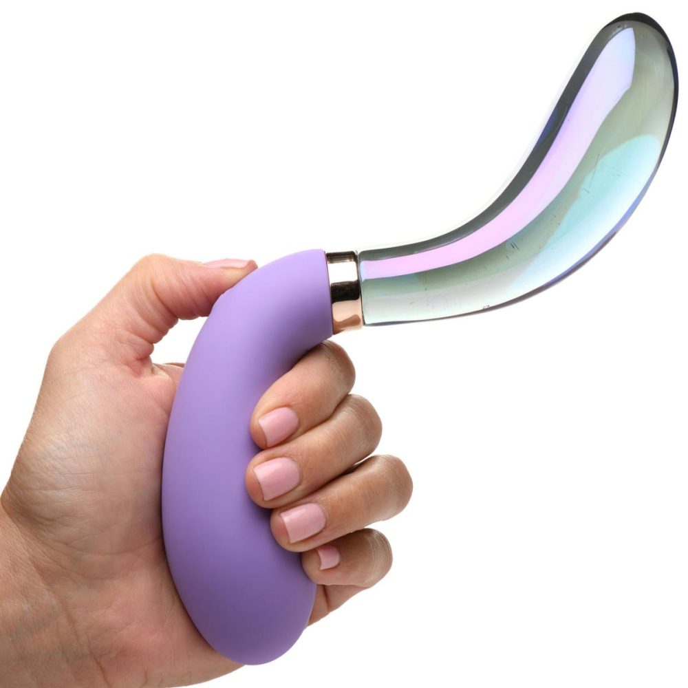 G-Spot Vibrators | Vibra-Glass 10X Pari Rechargeable Silicone & Glass Dual Ended Wavy G-Spot Vibrator – Purple