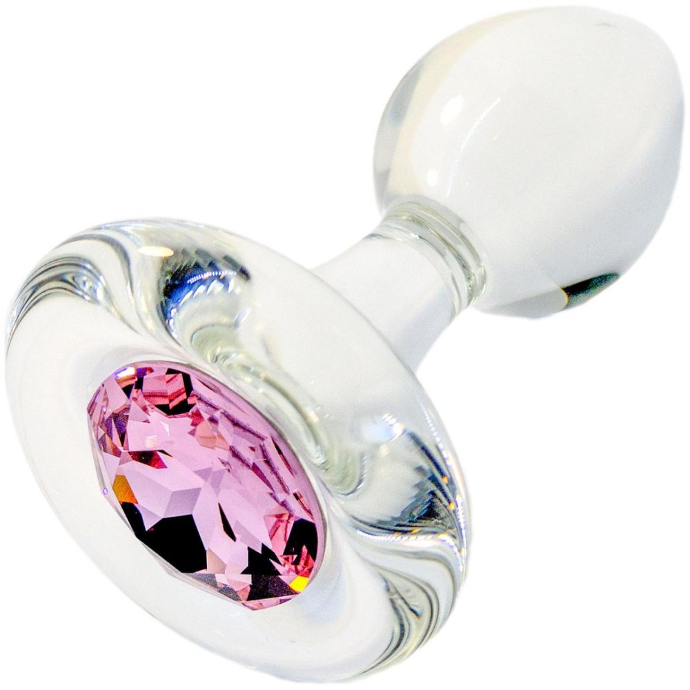 Glass & Ceramic Anal Toys | Pink Crystal Short Stem Glass Butt Plug