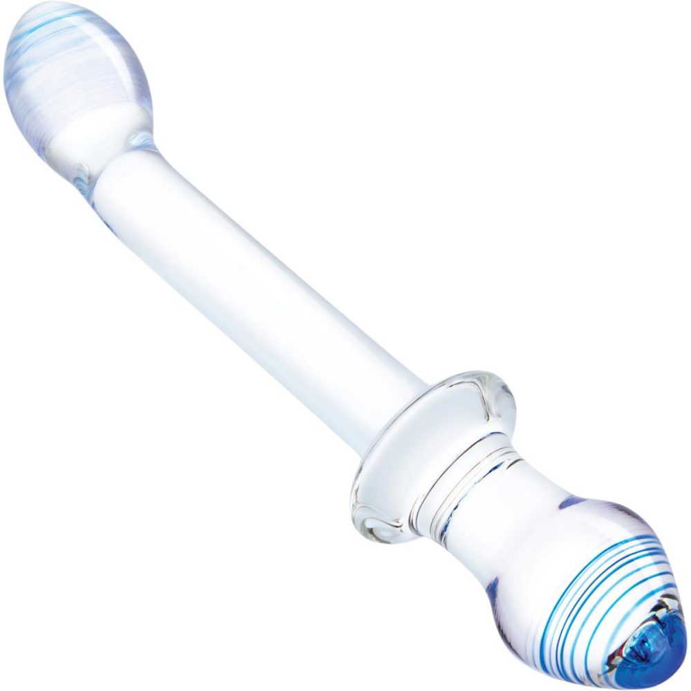 Glass & Ceramic Anal Toys | 9.5" Double Play Dual-Ended Glass Dildo & Butt Plug – Clear & Blue