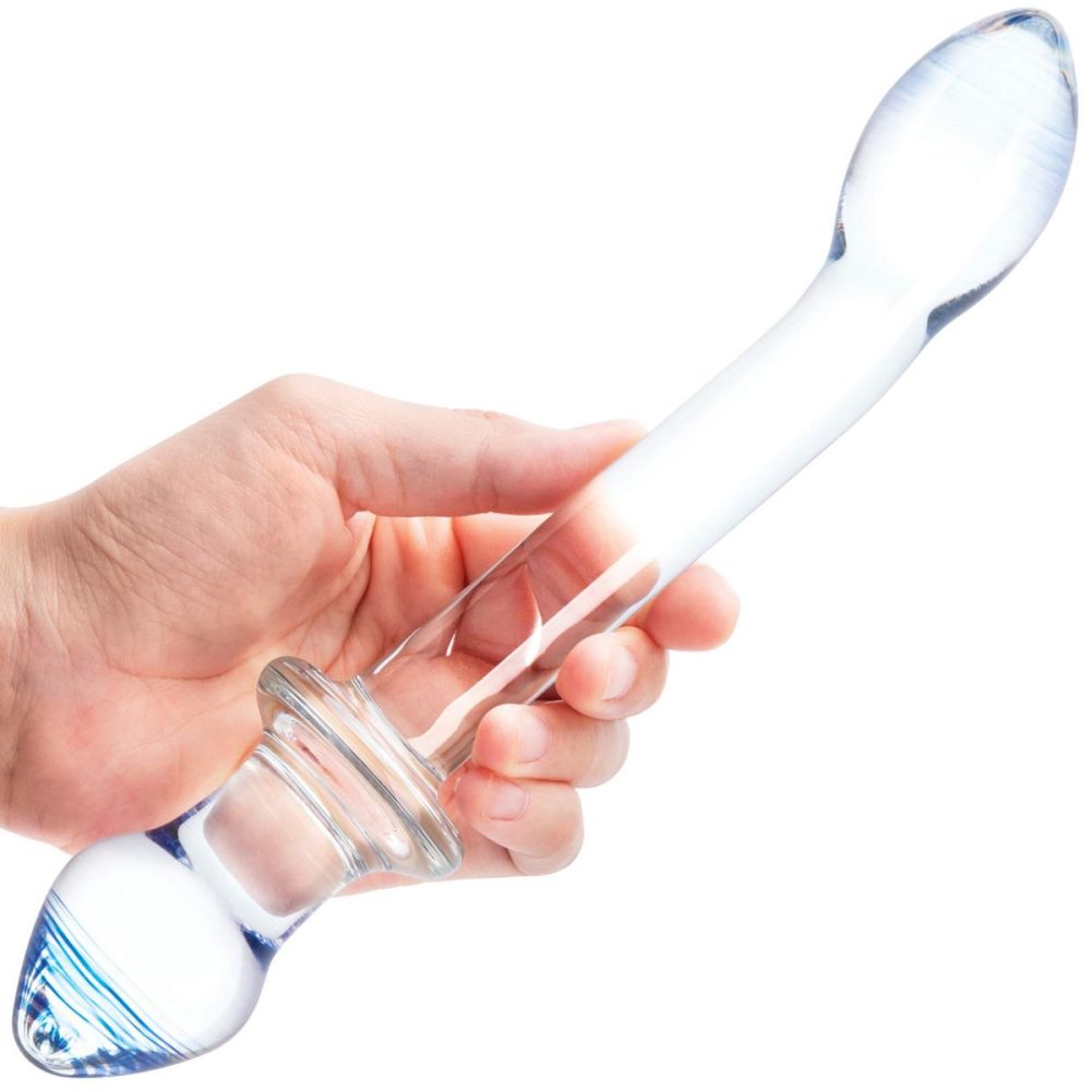 Glass & Ceramic Anal Toys | 9.5" Double Play Dual-Ended Glass Dildo & Butt Plug – Clear & Blue