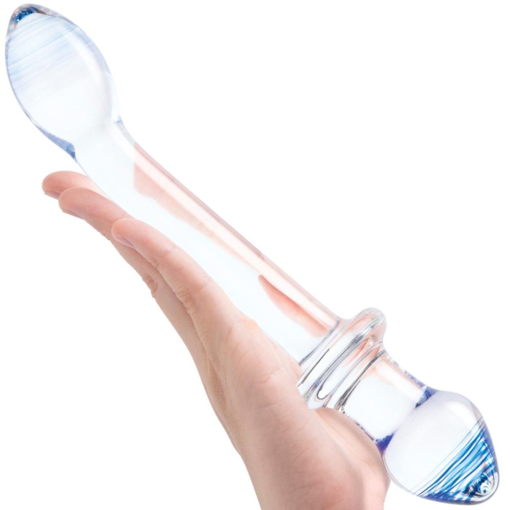 Glass & Ceramic Anal Toys | 9.5" Double Play Dual-Ended Glass Dildo & Butt Plug – Clear & Blue