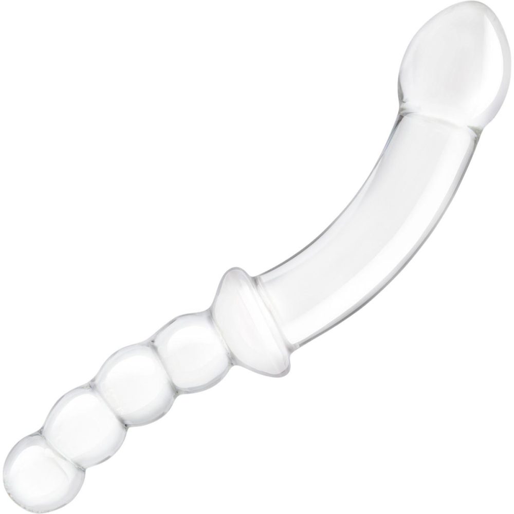 Glass & Ceramic Anal Toys | 12.5" Girthy Double Sided Dong Glass Dildo With Anal Beads – Clear