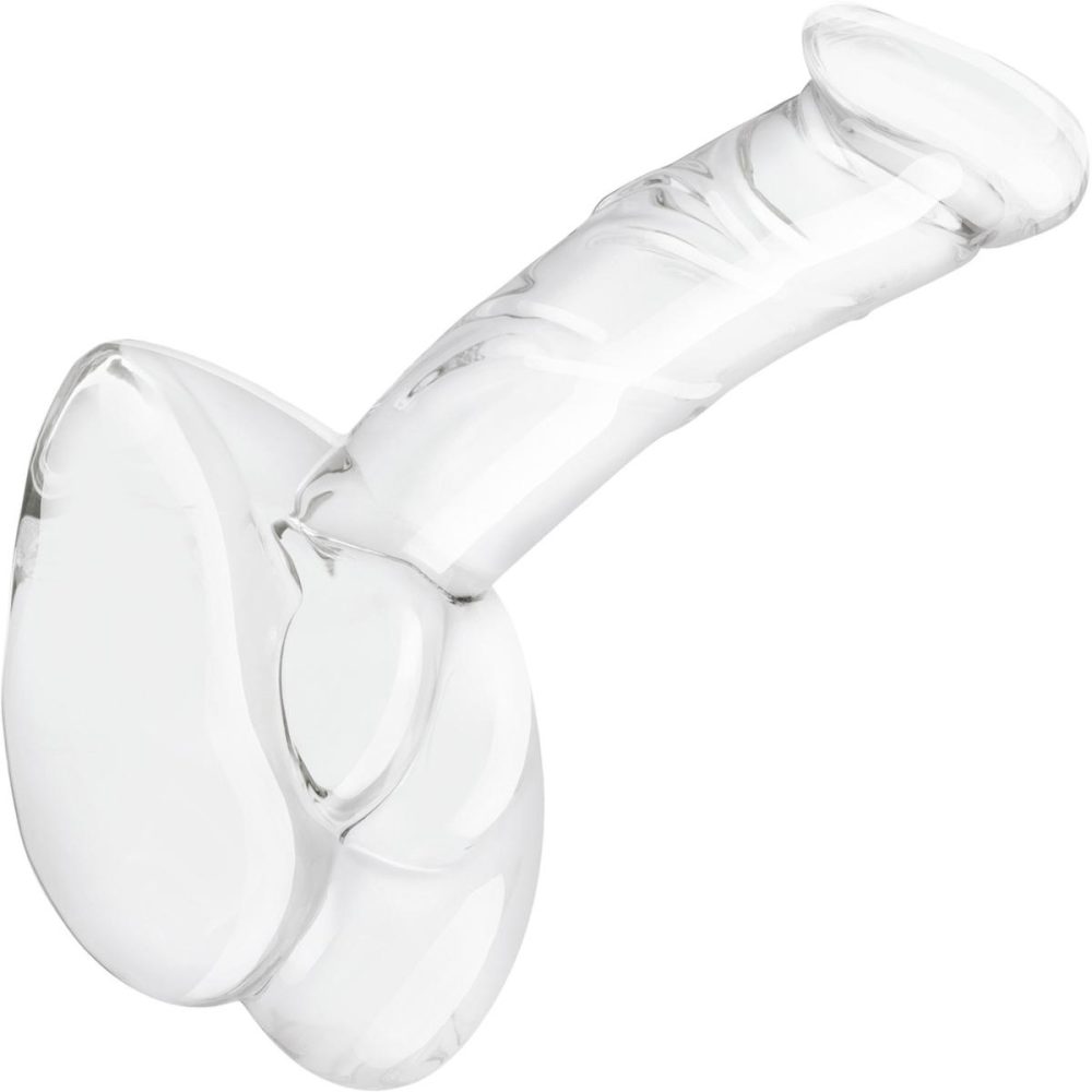 Glass & Ceramic Anal Toys | 7.5" Rideable Standing Glass Cock Dildo With Stability Base & Balls – Clear