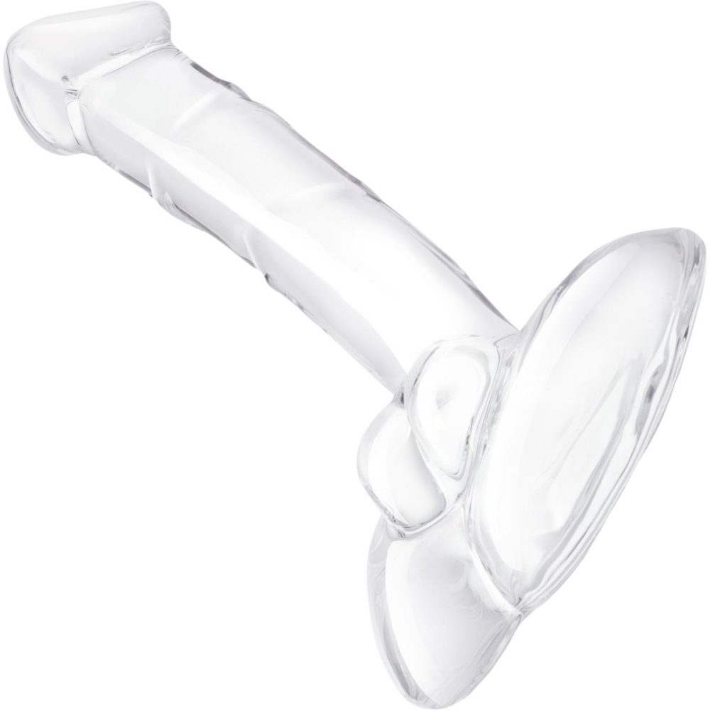 Glass & Ceramic Anal Toys | 7.5" Rideable Standing Glass Cock Dildo With Stability Base & Balls – Clear