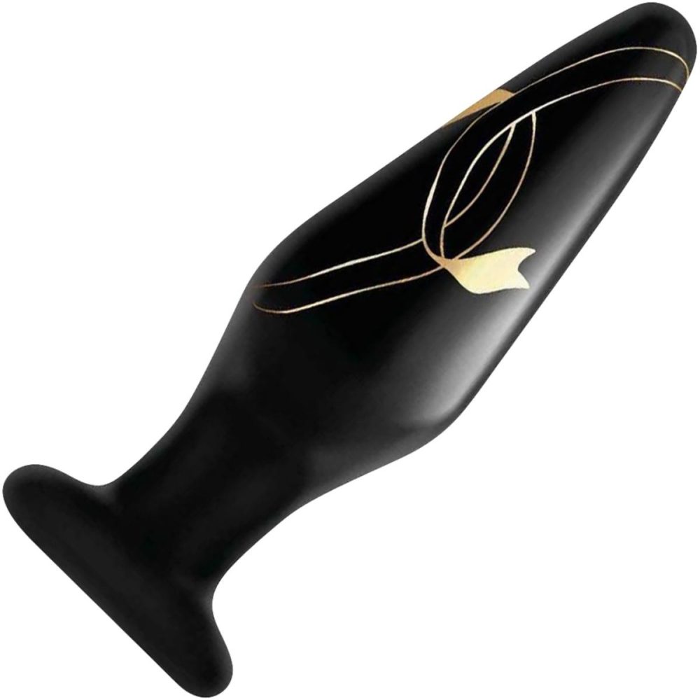 Glass & Ceramic Anal Toys | Handblown Glass Anal Plug 4.5" Slim – Black & Gold