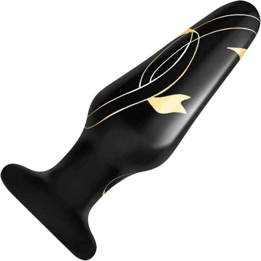 Glass & Ceramic Anal Toys | Handblown Glass Anal Plug 4" Slim – Black & Gold