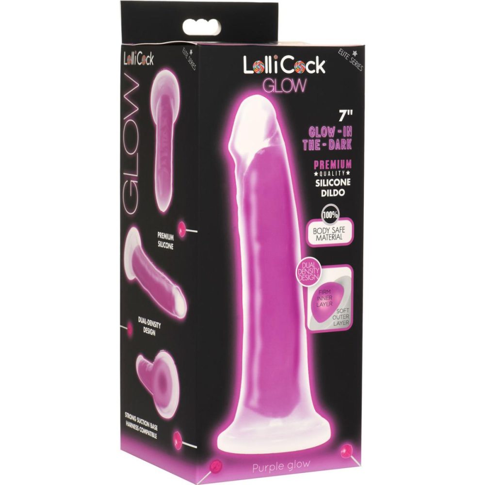 Harness Compatible Dildos | Lollicock Glow In The Dark 8" Silicone Suction Cup Dildo – Purple