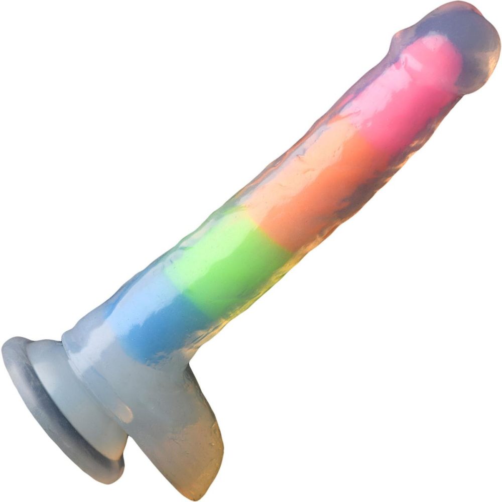 Harness Compatible Dildos | Lollicock Glow In The Dark 8" Silicone Suction Cup Dildo With Balls – Rainbow