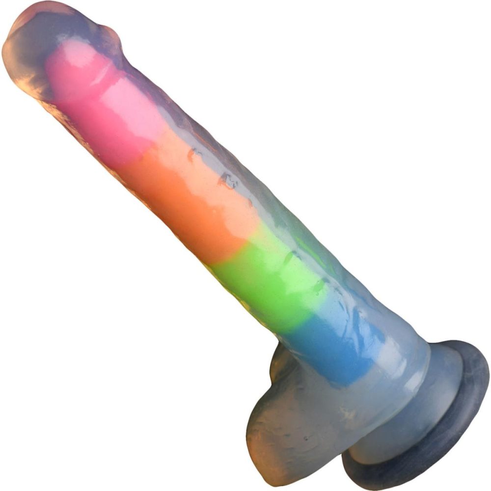 Harness Compatible Dildos | Lollicock Glow In The Dark 8" Silicone Suction Cup Dildo With Balls – Rainbow