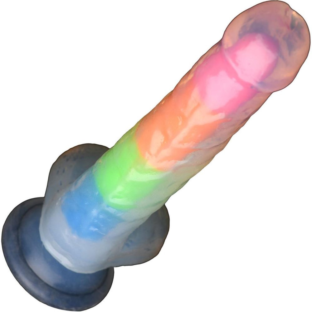 Harness Compatible Dildos | Lollicock Glow In The Dark 8" Silicone Suction Cup Dildo With Balls – Rainbow