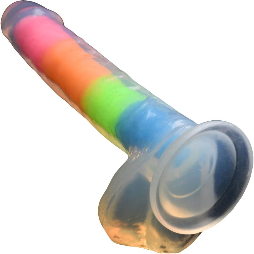 Harness Compatible Dildos | Lollicock Glow In The Dark 8" Silicone Suction Cup Dildo With Balls – Rainbow