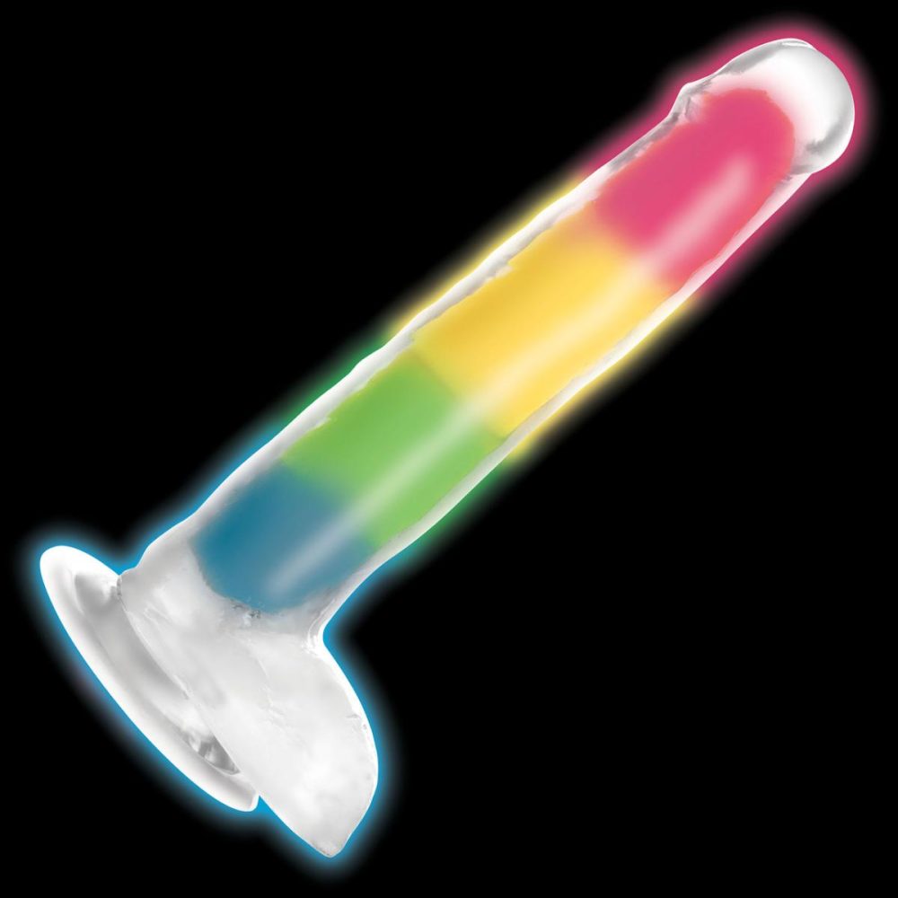 Harness Compatible Dildos | Lollicock Glow In The Dark 8" Silicone Suction Cup Dildo With Balls – Rainbow