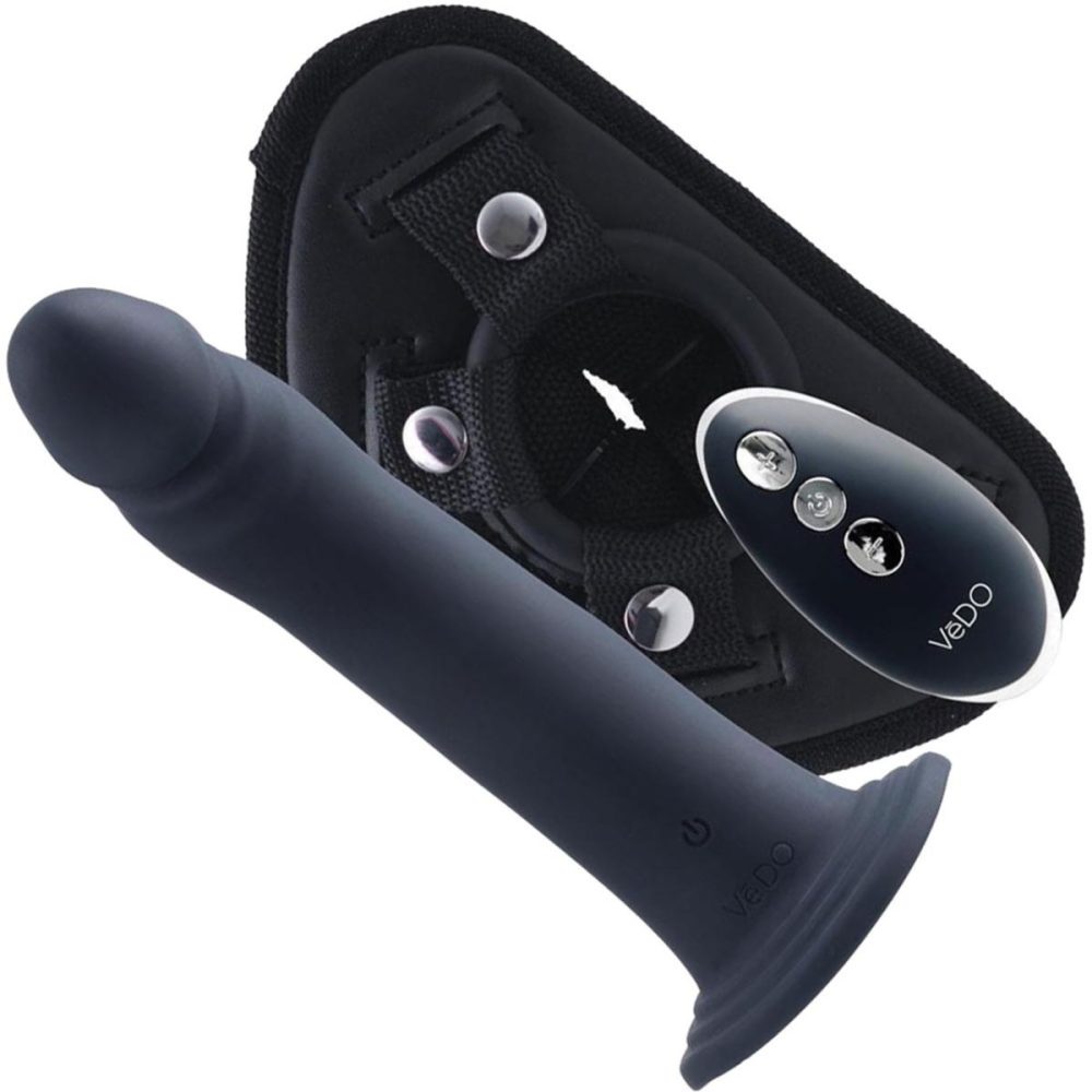 Harnesses, Straps & Handles | DIKI Silicone Rechargeable Vibrating Strap On kit With Harness & Remote VeDO – Just Black