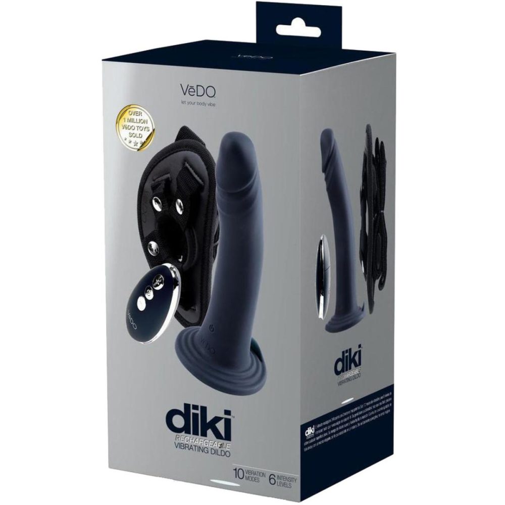 Harnesses, Straps & Handles | DIKI Silicone Rechargeable Vibrating Strap On kit With Harness & Remote VeDO – Just Black