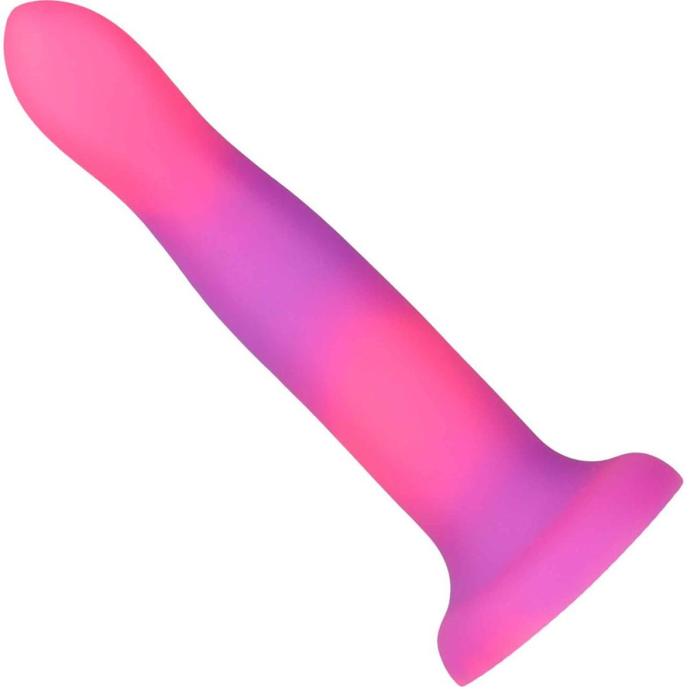 Non-Phallic Dildos | Rave Silicone 8" Glow In The Dark Bendable Suction Cup Dildo – Pink & Purple