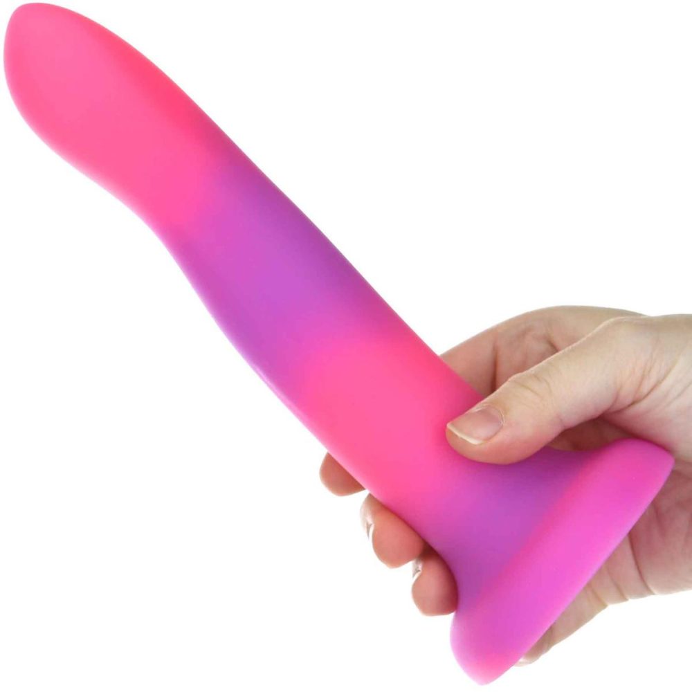 Non-Phallic Dildos | Rave Silicone 8" Glow In The Dark Bendable Suction Cup Dildo – Pink & Purple