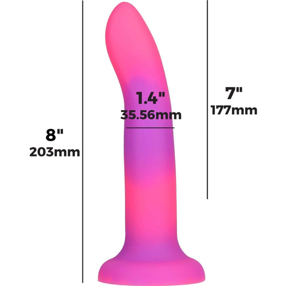 Non-Phallic Dildos | Rave Silicone 8" Glow In The Dark Bendable Suction Cup Dildo – Pink & Purple